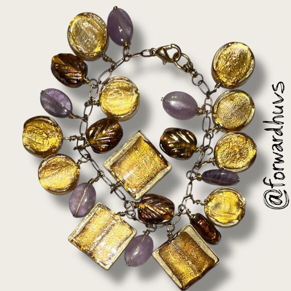 Hand Crafted Artisan Bracelet – Amethyst & Foil-Core Glass Beads - Picture 1 of 10